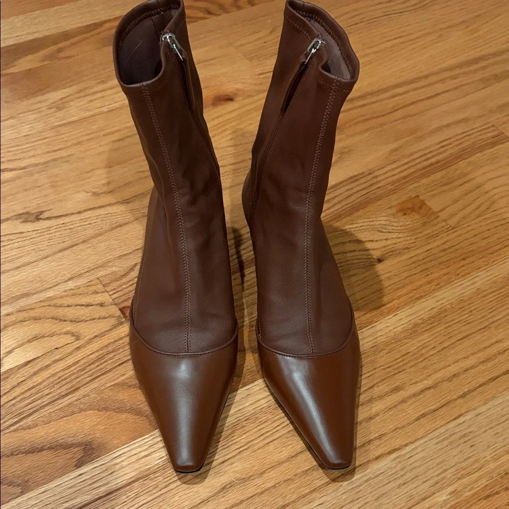 Acne Dark Brown Ankle Boots - Picture 1 of 7